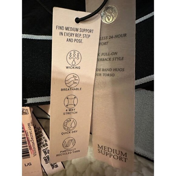 NWT Victoria's Secret Sport Bra Size Large Medium Support Black with white trim - Picture 6 of 11